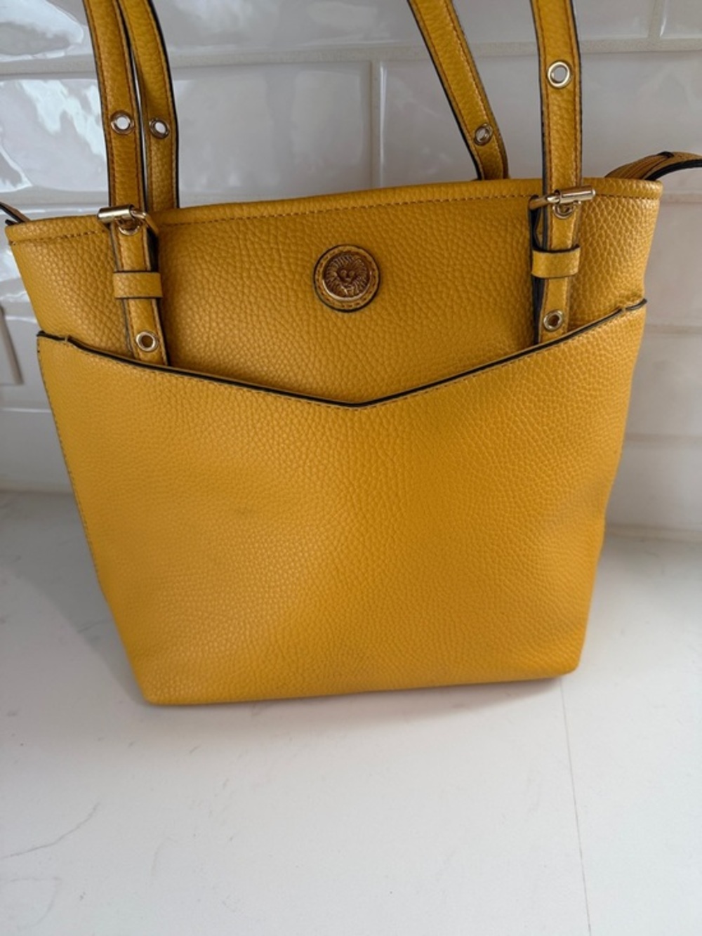 Anne Klein Harvest Yellow Textured Faux Leather Tote Shoulder Bag